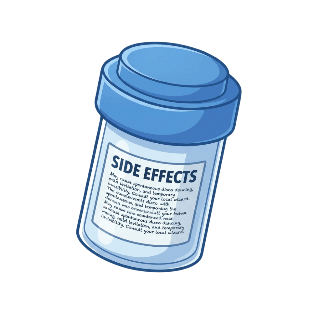 Satirical side effects medicine bottle